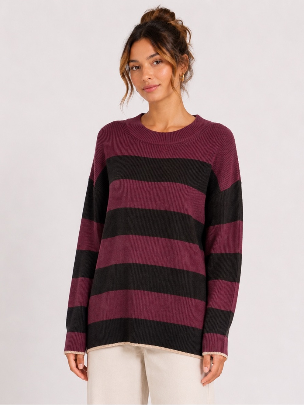 Scotch & Soda Amsterdam Plum Black Striped Rib Knit Sweater Large